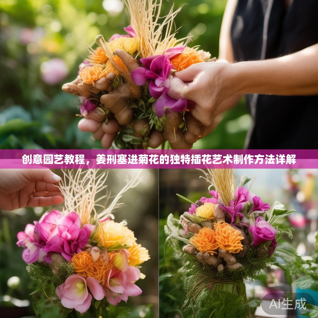 创意园艺教程，姜刑塞进菊花的独特插花艺术制作方法详解