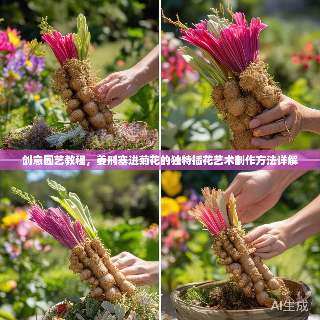 创意园艺教程，姜刑塞进菊花的独特插花艺术制作方法详解